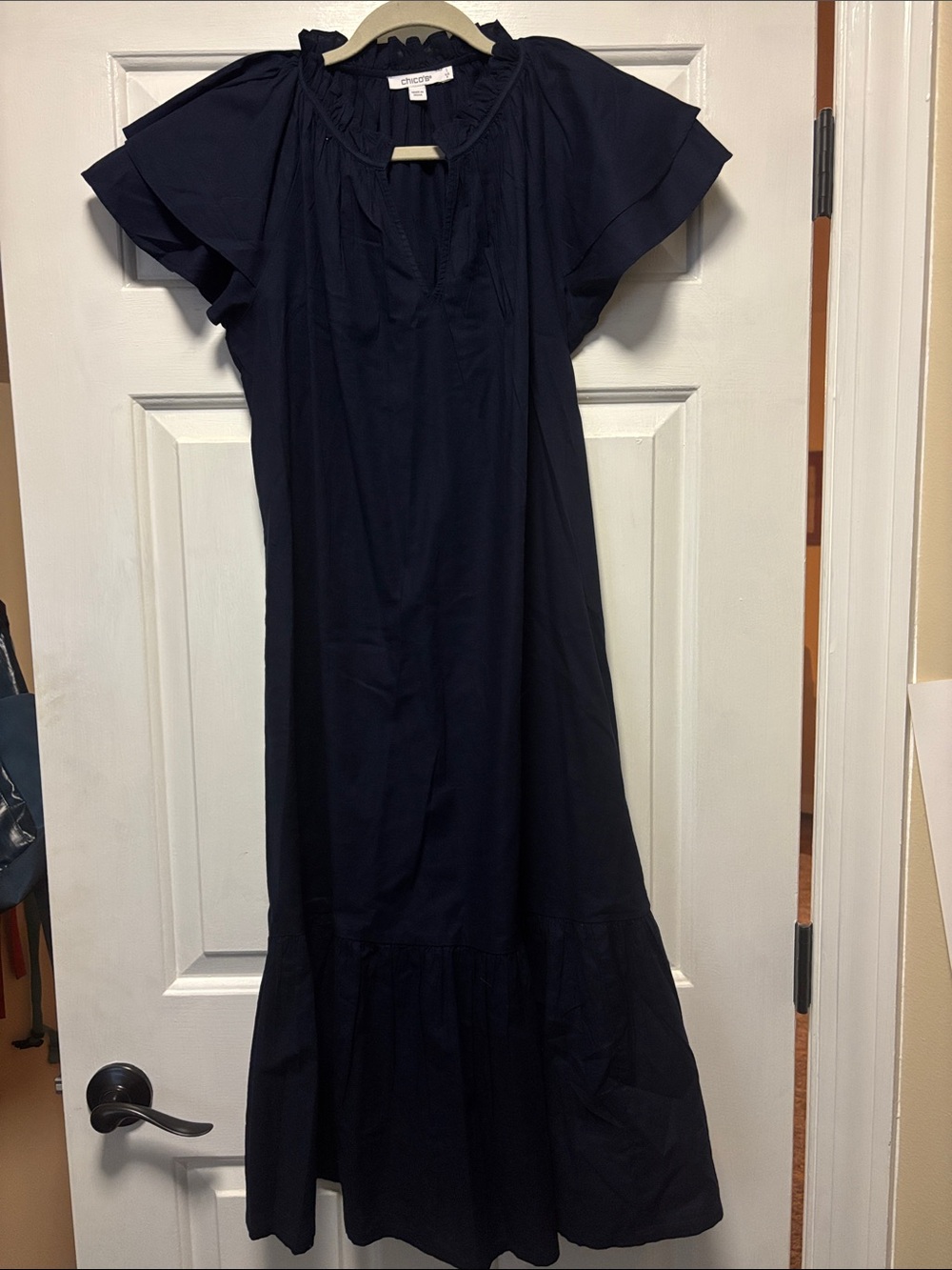 Chicos Navy Dress with Flutter Sleeves